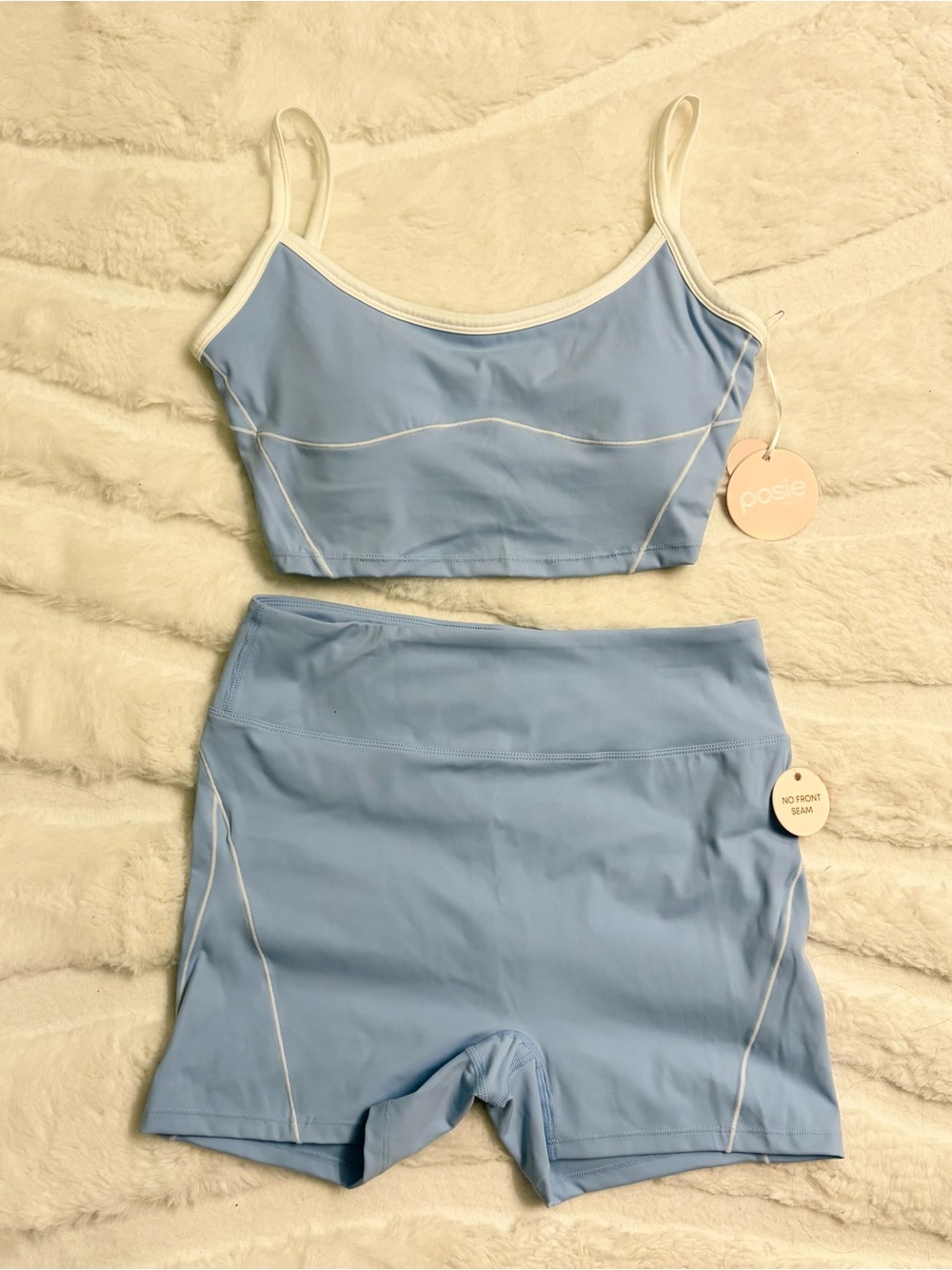 Posie Active Light Blue Workout Set with White Trim